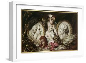 Putto with Medallion Portraits of Friedrich Von Schiller and Johann Wolfgang Von Goethe, 1881-Ferdinand Keller-Framed Giclee Print