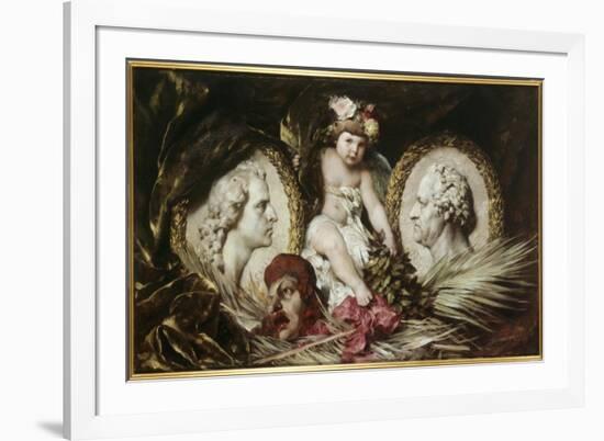 Putto with Medallion Portraits of Friedrich Von Schiller and Johann Wolfgang Von Goethe, 1881-Ferdinand Keller-Framed Giclee Print