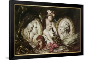 Putto with Medallion Portraits of Friedrich Von Schiller and Johann Wolfgang Von Goethe, 1881-Ferdinand Keller-Framed Giclee Print