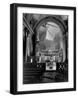 Pvt. Paul Oglesby, 30th Infantry, Standing in Reverence Before Altar in Damaged Catholic Church-Benson-Framed Photographic Print