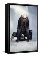 Pygmy, Bonobo Chimpanzee Mooning Keeper for Attention-null-Framed Stretched Canvas