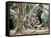 Pygmy Women and Children Outside Huts, Central African Republic, Africa-Ian Griffiths-Framed Stretched Canvas