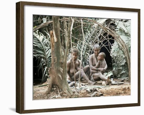 Pygmy Women and Children Outside Huts, Central African Republic, Africa-Ian Griffiths-Framed Photographic Print