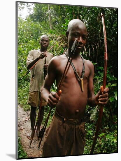 Pygmy Young Men Armed with Bows and Arrows Hunt-null-Mounted Photographic Print