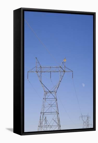 Pylons and Moon, Navajo Generating Station, Near Lake Powell and Antelope Canyon-Jean Brooks-Framed Stretched Canvas