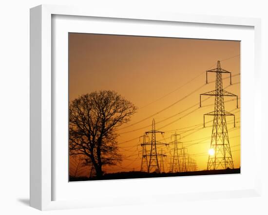 Pylons And Power Lines At Sunset-David Parker-Framed Photographic Print