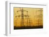 Pylons and power lines in morning light, Germany, Europe-Hans-Peter Merten-Framed Photographic Print