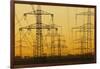 Pylons and power lines in morning light, Germany, Europe-Hans-Peter Merten-Framed Photographic Print