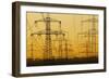 Pylons and power lines in morning light, Germany, Europe-Hans-Peter Merten-Framed Photographic Print