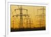 Pylons and power lines in morning light, Germany, Europe-Hans-Peter Merten-Framed Photographic Print