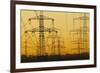 Pylons and power lines in morning light, Germany, Europe-Hans-Peter Merten-Framed Photographic Print