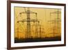 Pylons and power lines in morning light, Germany, Europe-Hans-Peter Merten-Framed Photographic Print