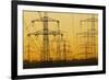 Pylons and power lines in morning light, Germany, Europe-Hans-Peter Merten-Framed Photographic Print