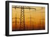 Pylons and power lines in morning light, Germany, Europe-Hans-Peter Merten-Framed Photographic Print