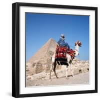 Pyramid Giza Egypt Man on Camel-null-Framed Photographic Print