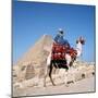 Pyramid Giza Egypt Man on Camel-null-Mounted Photographic Print