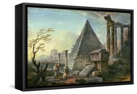 Pyramid of Caius Cestius at Rome-Jean-Baptiste Lallemand-Framed Stretched Canvas