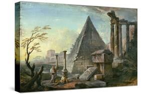 Pyramid of Caius Cestius at Rome-Jean-Baptiste Lallemand-Stretched Canvas