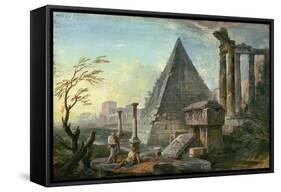 Pyramid of Caius Cestius at Rome-Jean-Baptiste Lallemand-Framed Stretched Canvas