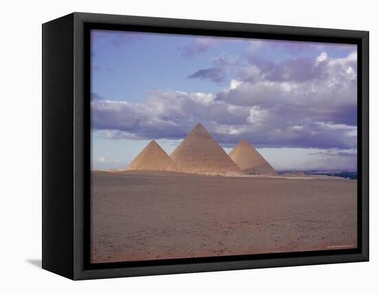Pyramid of Menkewre (Left), Pyramid of Chephren (Centre), Pyramid of Cheops (Right), Giza, Egypt-Walter Rawlings-Framed Stretched Canvas