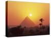 Pyramid Silhouetted at Sunset, Giza, UNESCO World Heritage Site, Cairo, Egypt, North Africa, Africa-Groenendijk Peter-Stretched Canvas