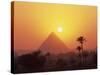 Pyramid Silhouetted at Sunset, Giza, UNESCO World Heritage Site, Cairo, Egypt, North Africa, Africa-Groenendijk Peter-Stretched Canvas