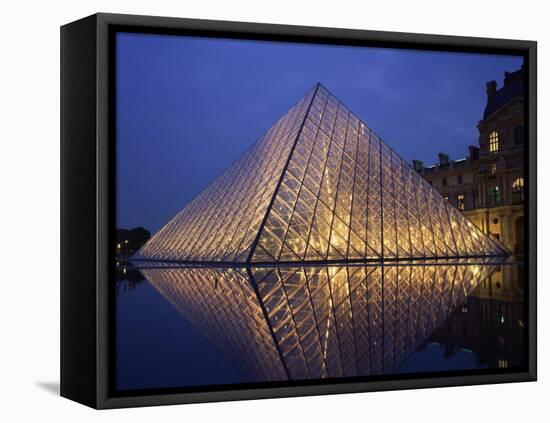 Pyramide and Palais Du Louvre, Musee Du Louvre, Illuminated at Dusk, Paris, France, Europe-Rainford Roy-Framed Stretched Canvas