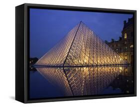 Pyramide and Palais Du Louvre, Musee Du Louvre, Illuminated at Dusk, Paris, France, Europe-Rainford Roy-Framed Stretched Canvas