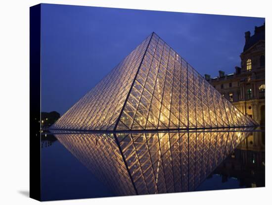 Pyramide and Palais Du Louvre, Musee Du Louvre, Illuminated at Dusk, Paris, France, Europe-Rainford Roy-Stretched Canvas