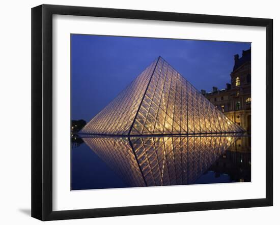 Pyramide and Palais Du Louvre, Musee Du Louvre, Illuminated at Dusk, Paris, France, Europe-Rainford Roy-Framed Photographic Print