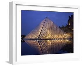 Pyramide and Palais Du Louvre, Musee Du Louvre, Illuminated at Dusk, Paris, France, Europe-Rainford Roy-Framed Photographic Print