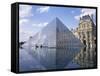 Pyramide and Palais Du Louvre, Musee Du Louvre, Paris, France, Europe-Rainford Roy-Framed Stretched Canvas