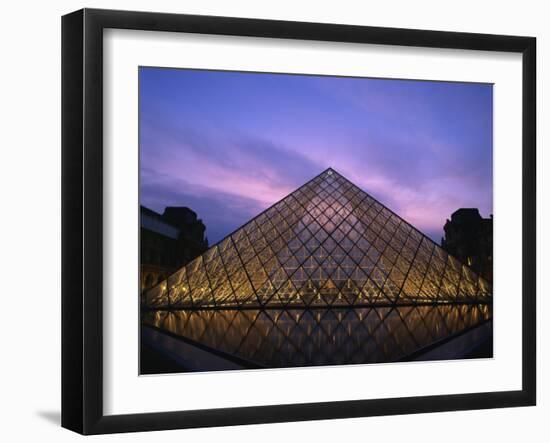 Pyramide Du Louvre Illuminated at Dusk, Musee Du Lourve, Paris, France, Europe-Nigel Francis-Framed Photographic Print