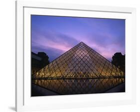 Pyramide Du Louvre Illuminated at Dusk, Musee Du Lourve, Paris, France, Europe-Nigel Francis-Framed Photographic Print