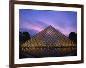 Pyramide Du Louvre Illuminated at Dusk, Musee Du Lourve, Paris, France, Europe-Nigel Francis-Framed Photographic Print