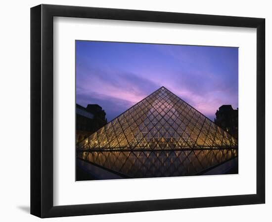 Pyramide Du Louvre Illuminated at Dusk, Musee Du Lourve, Paris, France, Europe-Nigel Francis-Framed Photographic Print