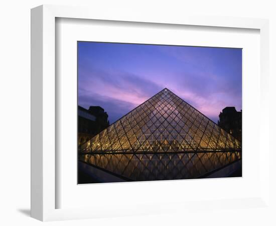 Pyramide Du Louvre Illuminated at Dusk, Musee Du Lourve, Paris, France, Europe-Nigel Francis-Framed Photographic Print