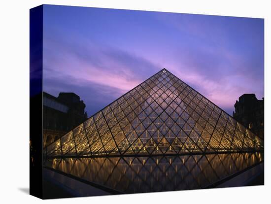 Pyramide Du Louvre Illuminated at Dusk, Musee Du Lourve, Paris, France, Europe-Nigel Francis-Stretched Canvas