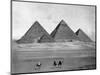 Pyramids and Three Riders on Camels Photograph - Egypt-Lantern Press-Mounted Art Print