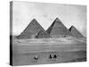 Pyramids and Three Riders on Camels Photograph - Egypt-Lantern Press-Stretched Canvas