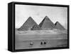 Pyramids and Three Riders on Camels Photograph - Egypt-Lantern Press-Framed Stretched Canvas
