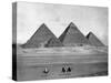 Pyramids and Three Riders on Camels Photograph - Egypt-Lantern Press-Stretched Canvas