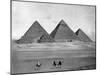 Pyramids and Three Riders on Camels Photograph - Egypt-Lantern Press-Mounted Art Print