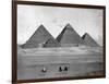 Pyramids and Three Riders on Camels Photograph - Egypt-Lantern Press-Framed Art Print