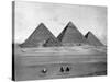 Pyramids and Three Riders on Camels Photograph - Egypt-Lantern Press-Stretched Canvas