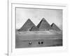 Pyramids and Three Riders on Camels Photograph - Egypt-Lantern Press-Framed Art Print