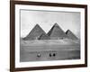 Pyramids and Three Riders on Camels Photograph - Egypt-Lantern Press-Framed Art Print