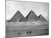 Pyramids and Three Riders on Camels Photograph - Egypt-Lantern Press-Mounted Art Print