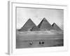 Pyramids and Three Riders on Camels Photograph - Egypt-Lantern Press-Framed Art Print