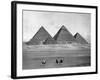 Pyramids and Three Riders on Camels Photograph - Egypt-Lantern Press-Framed Art Print